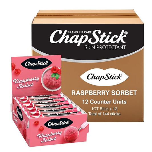 ChapStick Bulk Lip Balm Raspberry Sorbet, Lip Care Tubes, 0.15 oz, 144 ct case