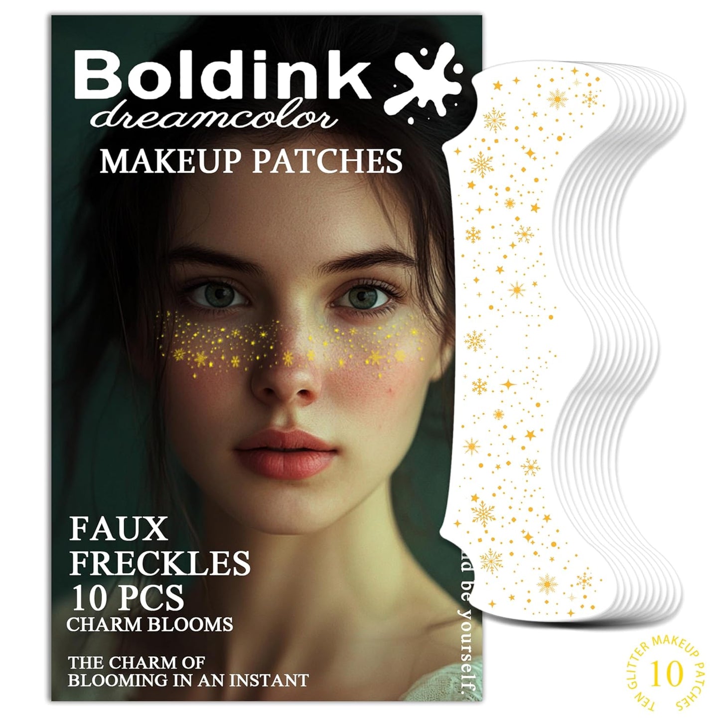 10 Pcs Makeup Patches, Glitter Freckles, Waterproof Face Glitter Speckles, Temporary Face Freckles For Women (Golden Snowflake)