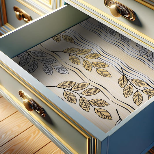 RAY STAR 18X96 Inch Shelf Liner for Kitchen Cabinets, Non-Adhesive Cabinet Liner Washable, PVC Drawer Liner for Dresser Non-Slip Bathroom (Beige Leaf)(1 Roll)