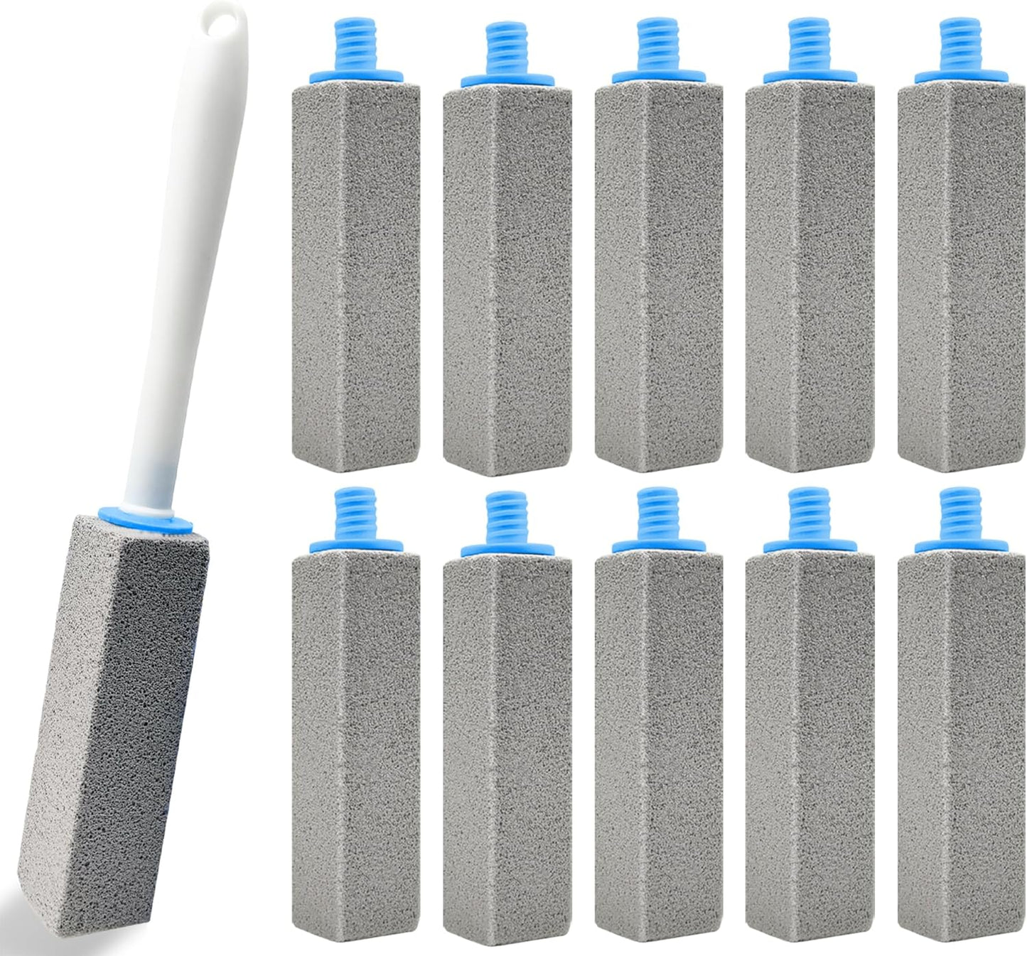 10 Pack Pumice Stone for Cleaning with Extra Long Handle, Toilet Pumice Stone Scouring Stick, Cleaning for Toilet, Sink, Bathtub and Pool, 1 Wand+10 Stones