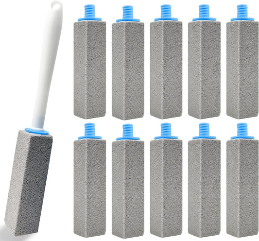 10 Pack Pumice Stone for Cleaning with Extra Long Handle, Toilet Pumice Stone Scouring Stick, Cleaning for Toilet, Sink, Bathtub and Pool, 1 Wand+10 Stones