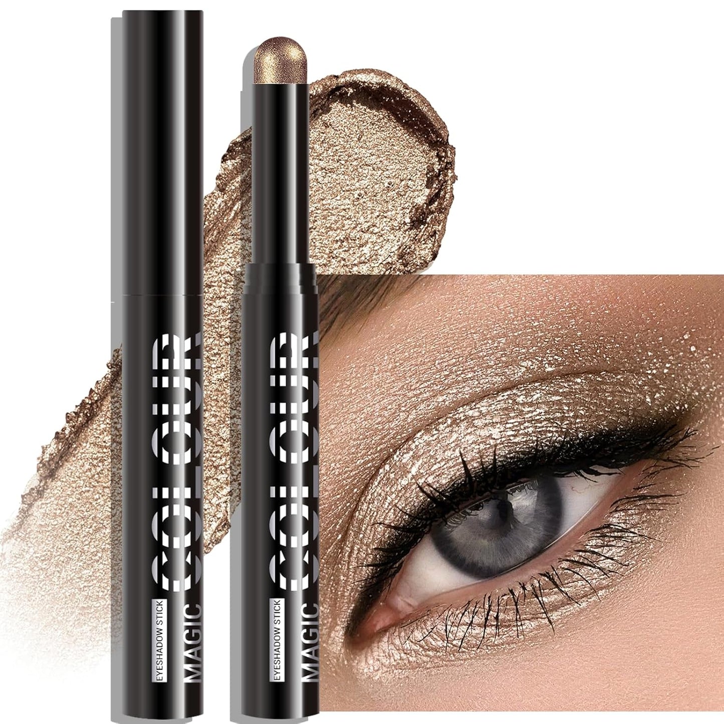 Glitter Eyeshadow Stick - Dark Green Shimmer Long Lasting Cream Eye Shadow Pencil Buildable Sparkling Face Highlighter Makeup, Lightweight Waterproof & Smudge Proof for Easy Application