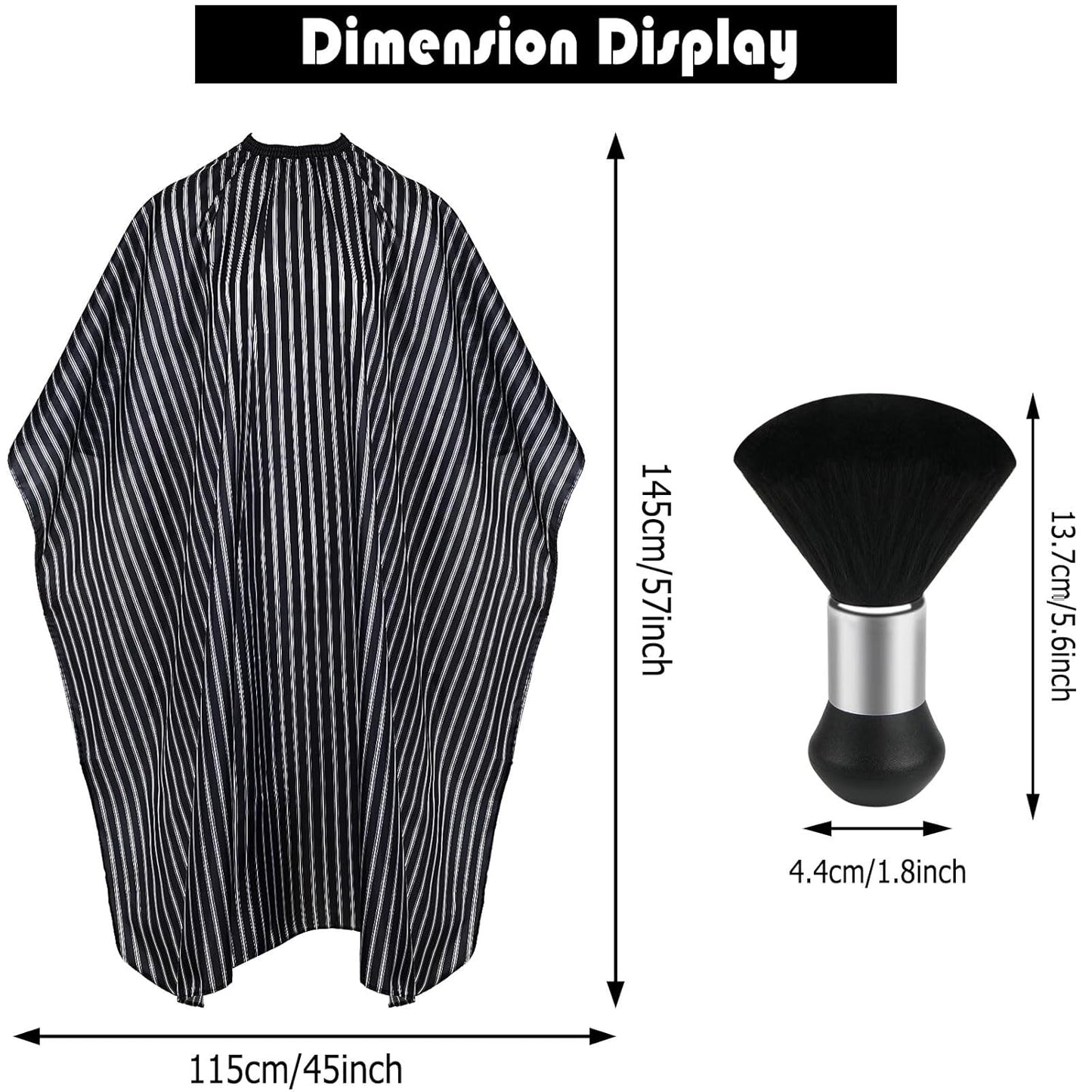 FEBSNOW Professional Hair Cutting Cape with Neck Duster Brush, FEBSNOW Salon Barber Cape, Hair Cutting Accessories (Black Stripe)
