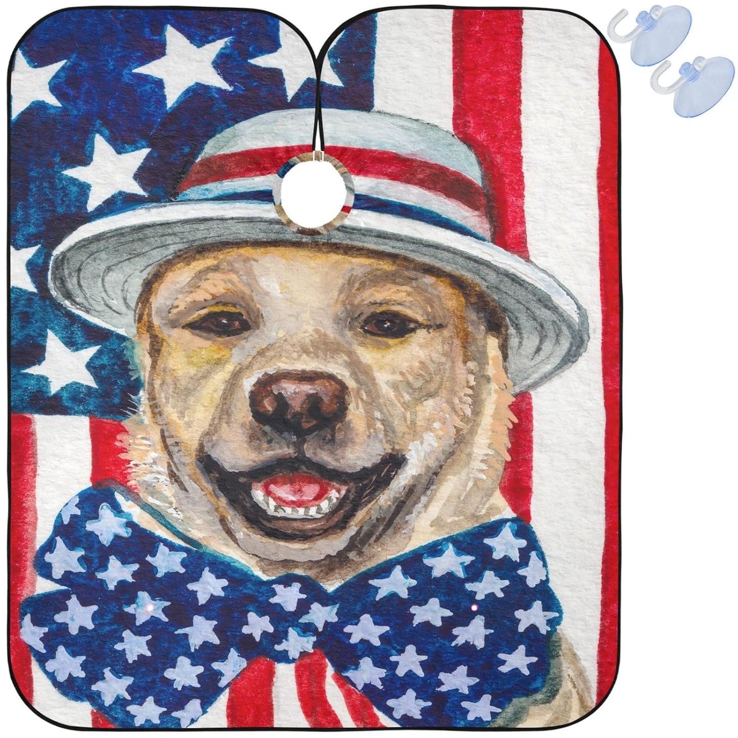 visesunny Barber Cape Dog American Flag Polyester Hair Cutting Salon Cape Apron Anti-Static Haircut Water-Resistant Shaving Cloth Beard Shaving Bib Hairdressing Cape