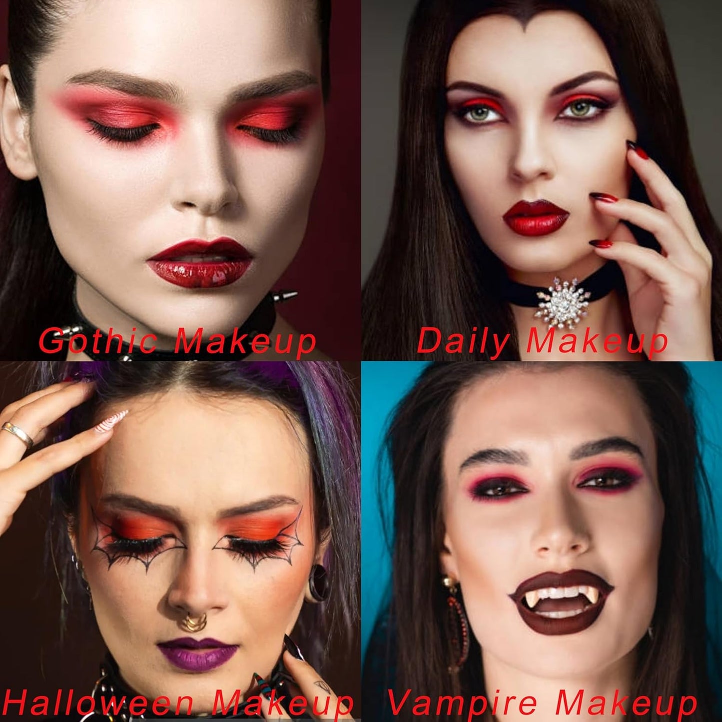 16 Colors Pink Red Matte Glitter Metallic Eye Shadow Palette, Korean Eyeshadow Palette Makeup, Pigmented Red Eyeshadow Kit for Halloween Parties, Joker Vampire Clown Makeup