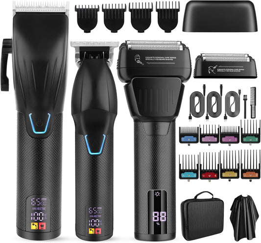 Professional Hair Clippers and Trimmer Set, Electric Razor Foil Shavers, Cordless Clippers for Hair Cutting, LCD Display/Travel Case, Gifts