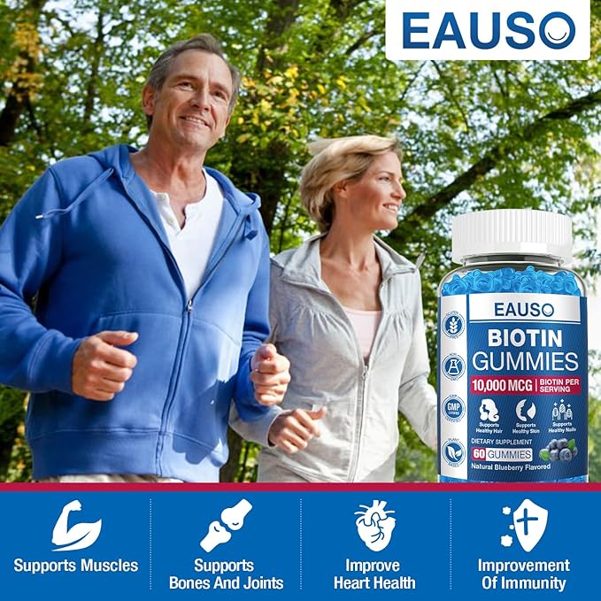 Extra Strength Biotin Gummies 10,000mcg for Stronger Hair, Skin & Nails - 60 Gummies - Vegan, Non-GMO, Health Supplement