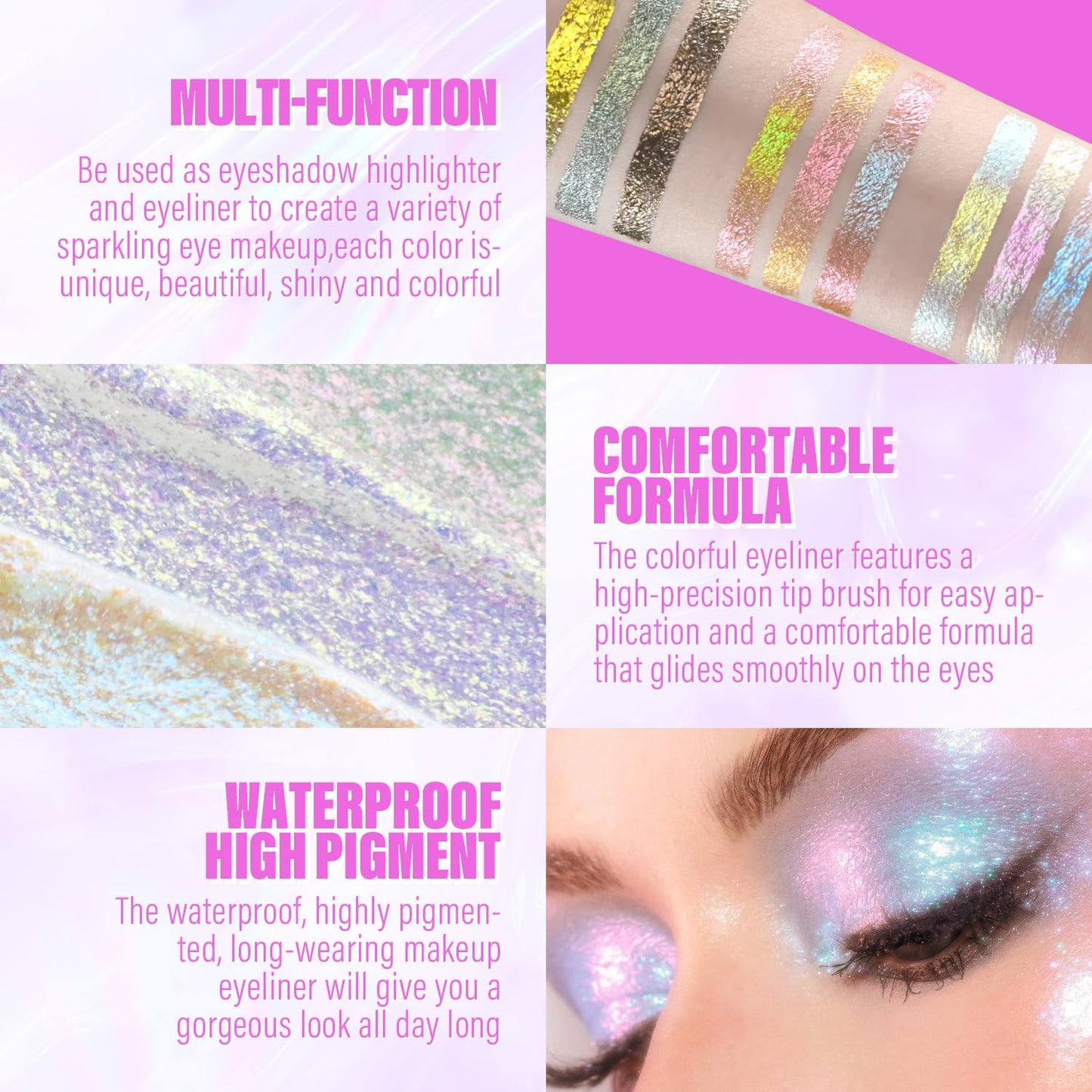 Multichrome Liquid Eyeshadow Set,3 Colors Multi-Dimensional Eye Liner Makeup,High Pigment Waterproof Metallic Eye Shadow,Ultre Fine Tip Glitter Eyeshadow (07 bronzer+08 armor+09 gold)