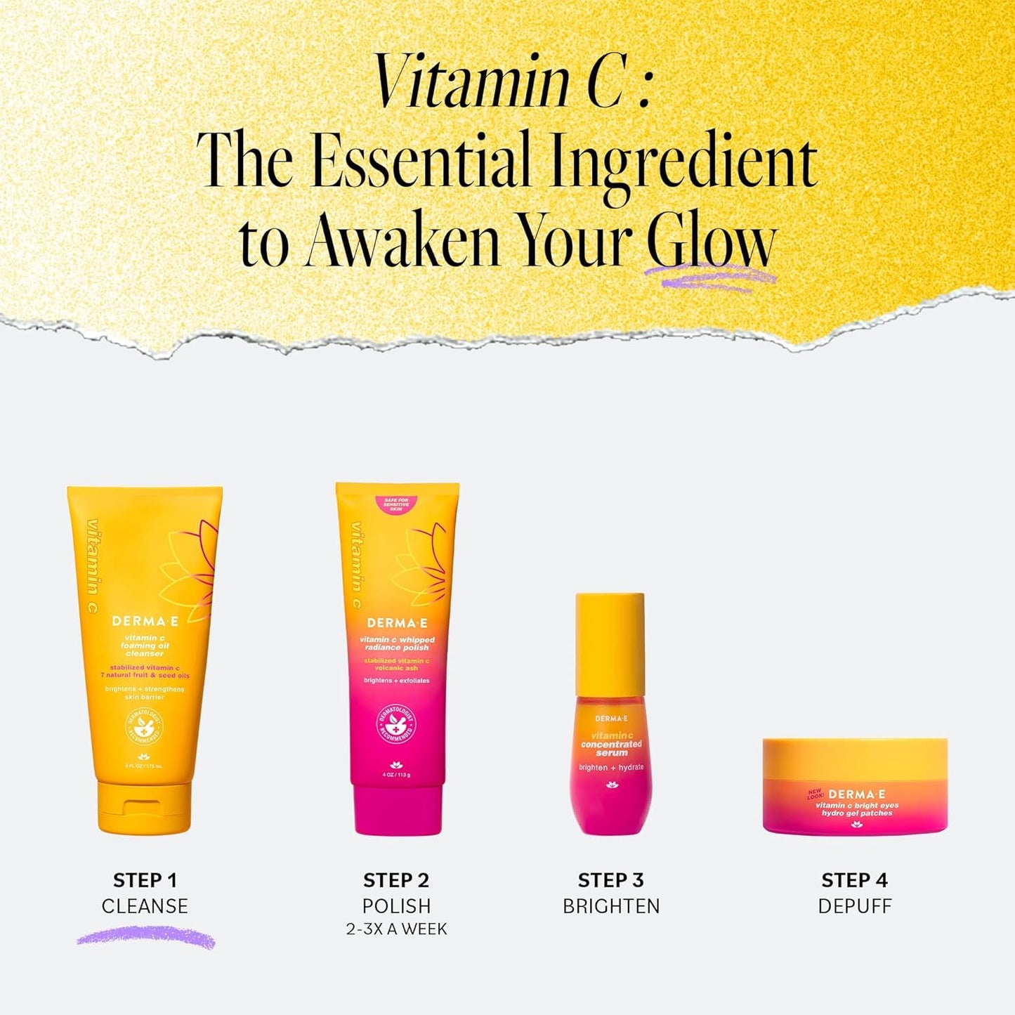 Derma E Vitamin C Foaming Oil Cleanser, 6 Fl Oz, 2-in-1 Oil-to-Foam Face Wash, Makeup Remover, Stabilized Vitamin C & Niacinamide to Help Brighten, Nourish & Strengthen Skin Barrier, Gentle Skin Care