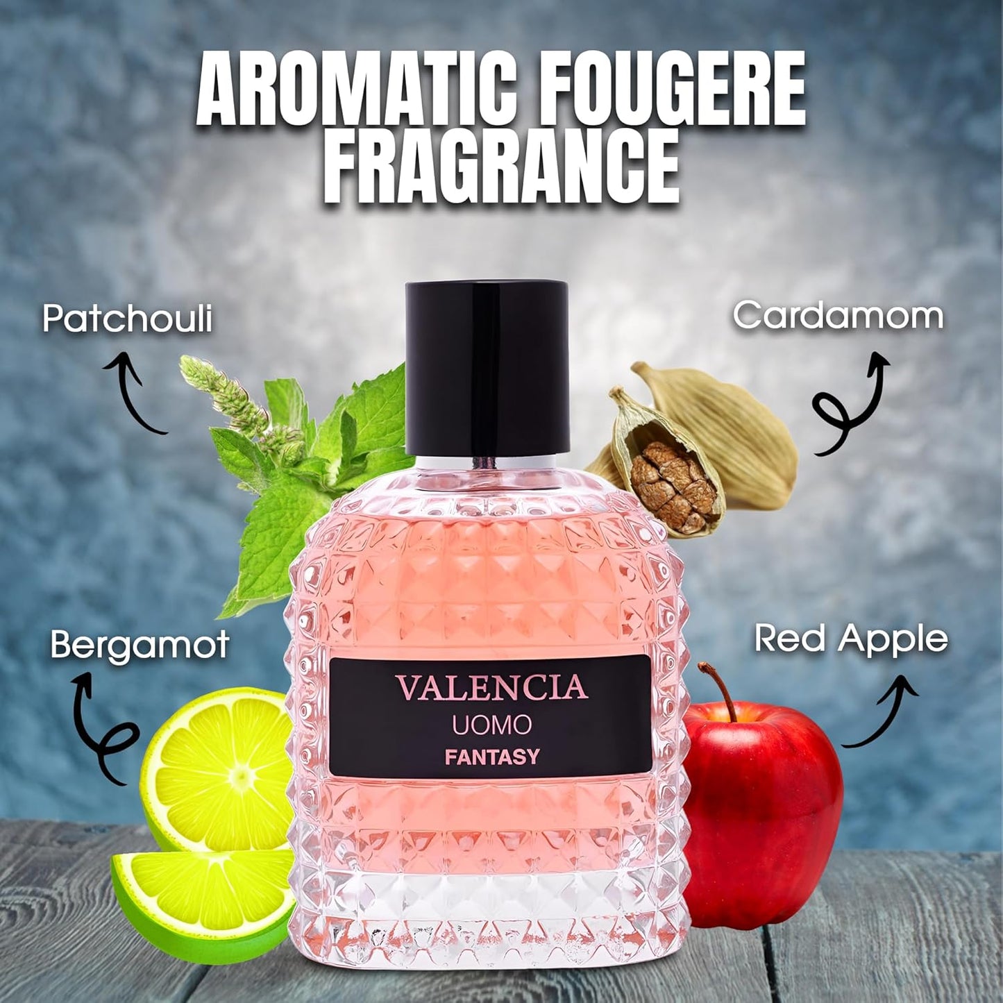 Valencia UOMO Fantasy Women Perfume - Spicy & Woody Fragrance - Top Notes of Sweet Red Apple, Cardamom & Calabrian Bergamot - Base Scent of Warm Tobacco Leaf, Patchouli & Vetiver