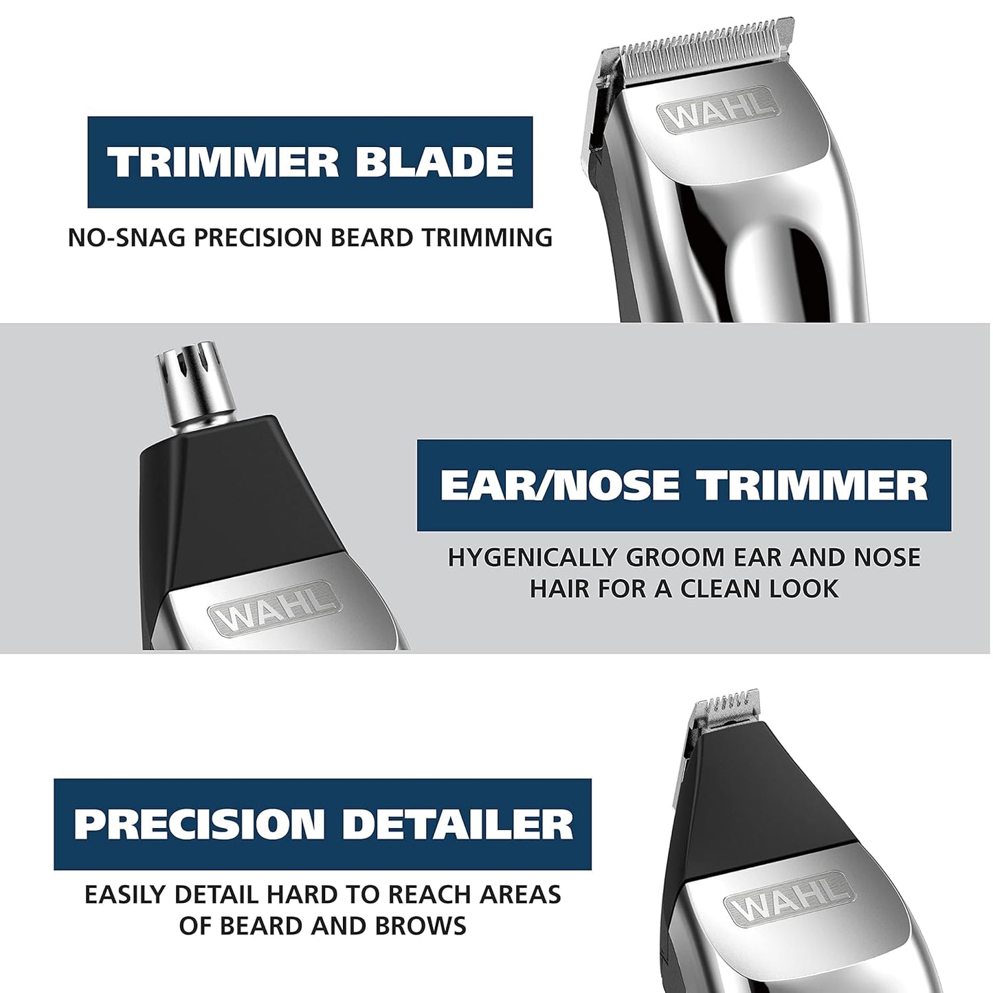 Wahl USA Rechargeable Lithium Ion All in One Beard Trimmer for Men with Detail and Ear & Nose Hair Trimmer Attachment – Model 9854-600B