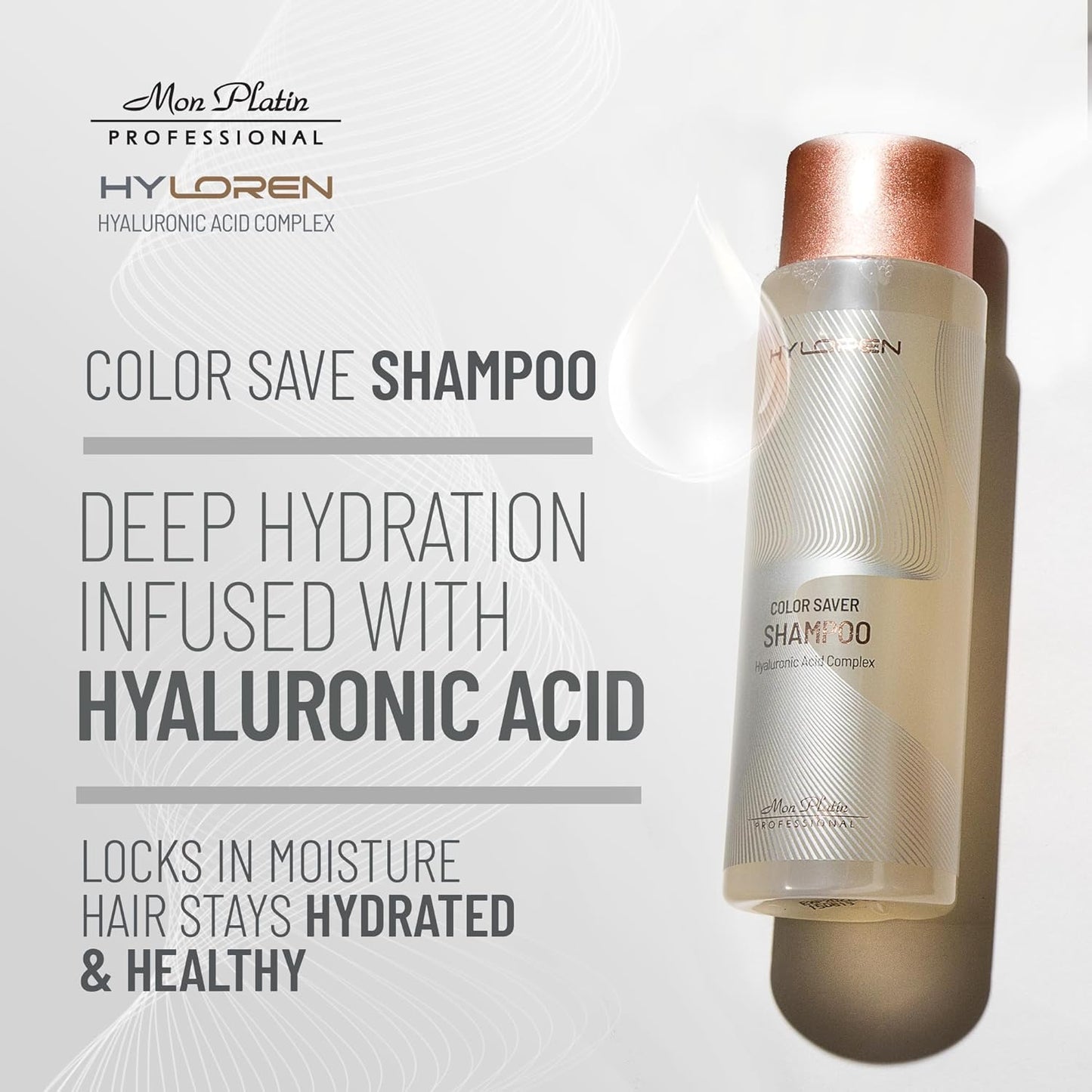 Mon Platin Professional HYLOREN Color Save Hair Shampoo with Hyaluronic Acid for Color Treated Hair, Shampoo for Damaged hair, SLS/SLES Free, Hydrating Shampoo, 500ml