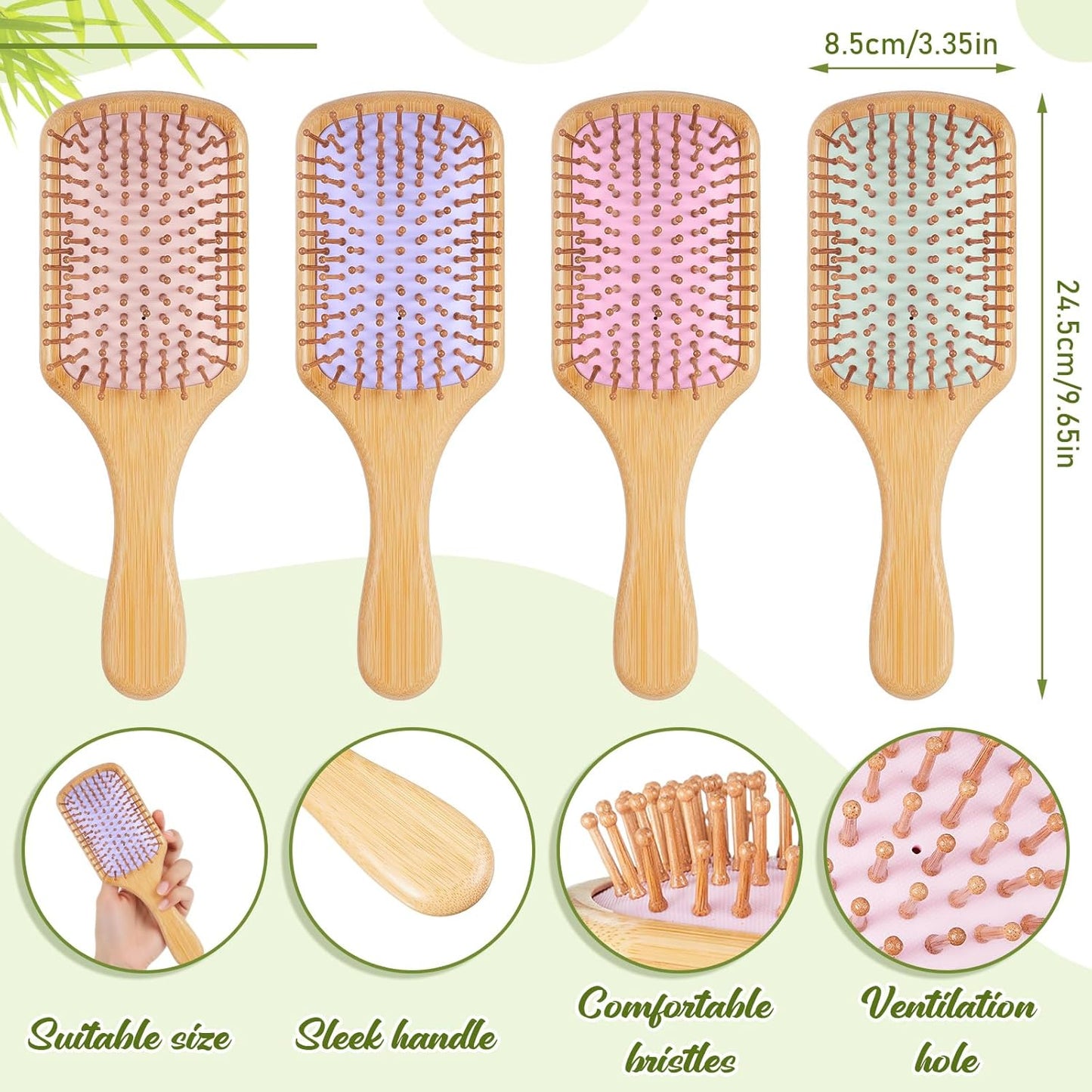 Tessco for you 12 Pcs Christmas Bamboo Hair Brushes Thanksgiving Bulk Wooden Paddle Brush Scalp Massage Bristle Anti Static Engraving DIY Gift for Women Wedding(9.65'' X 3.35'',Macaron)
