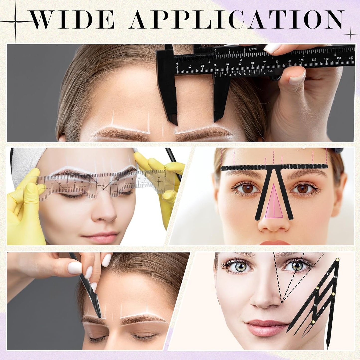 Konohan 11 Pcs Eyebrow Mapping Kit Eyebrow Shaping Tools Eye Brow Measuring Ruler Double Scale Vernier Caliper 3 Point Positioning Ruler Golden Ratio Caliper Brow Trimming Knives(Black)