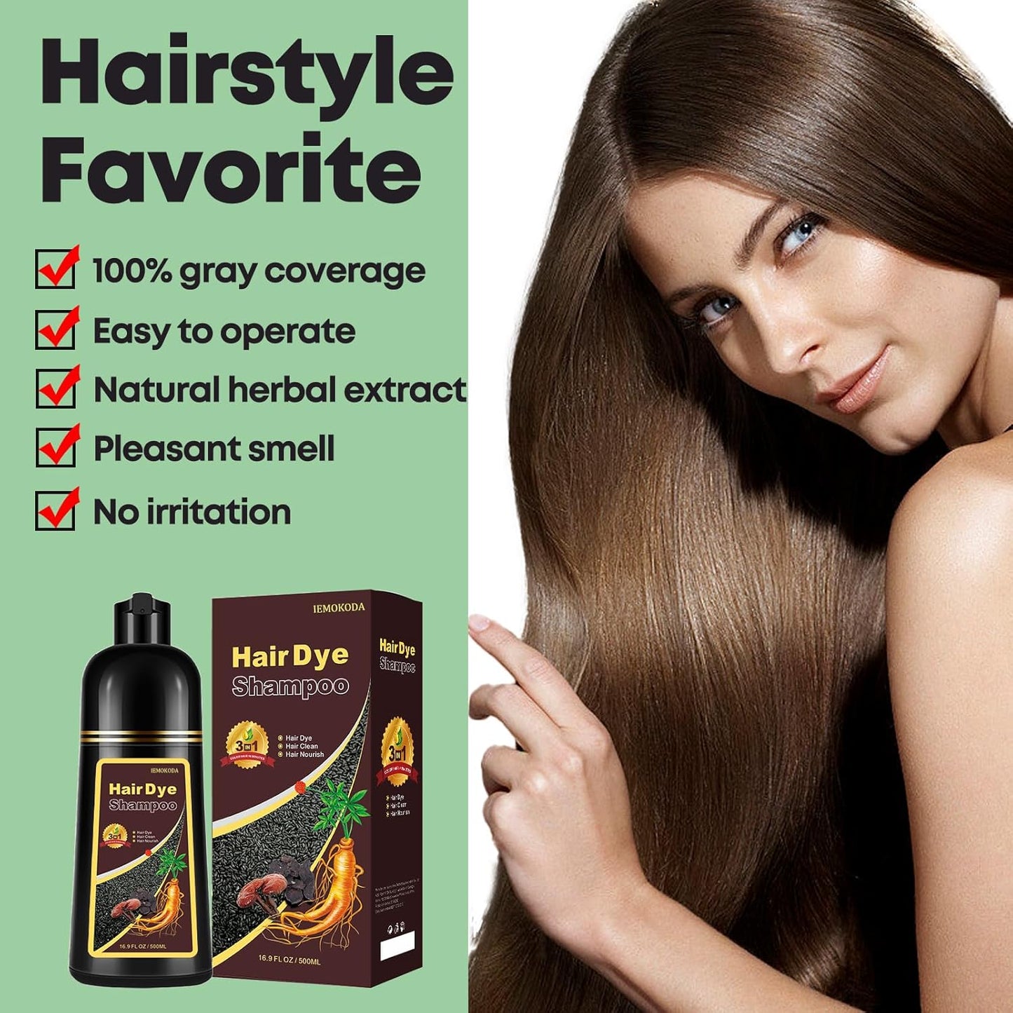 Natural Light Brown Hair Dye Shampoo, Hair Dye Shampoo 3 in 1, Brown Hair Dye for Men Women Colors in Minutes, Easy to Use, Instant Hair Dye for All Hair Types 16.9 Fl Oz (Light brown)
