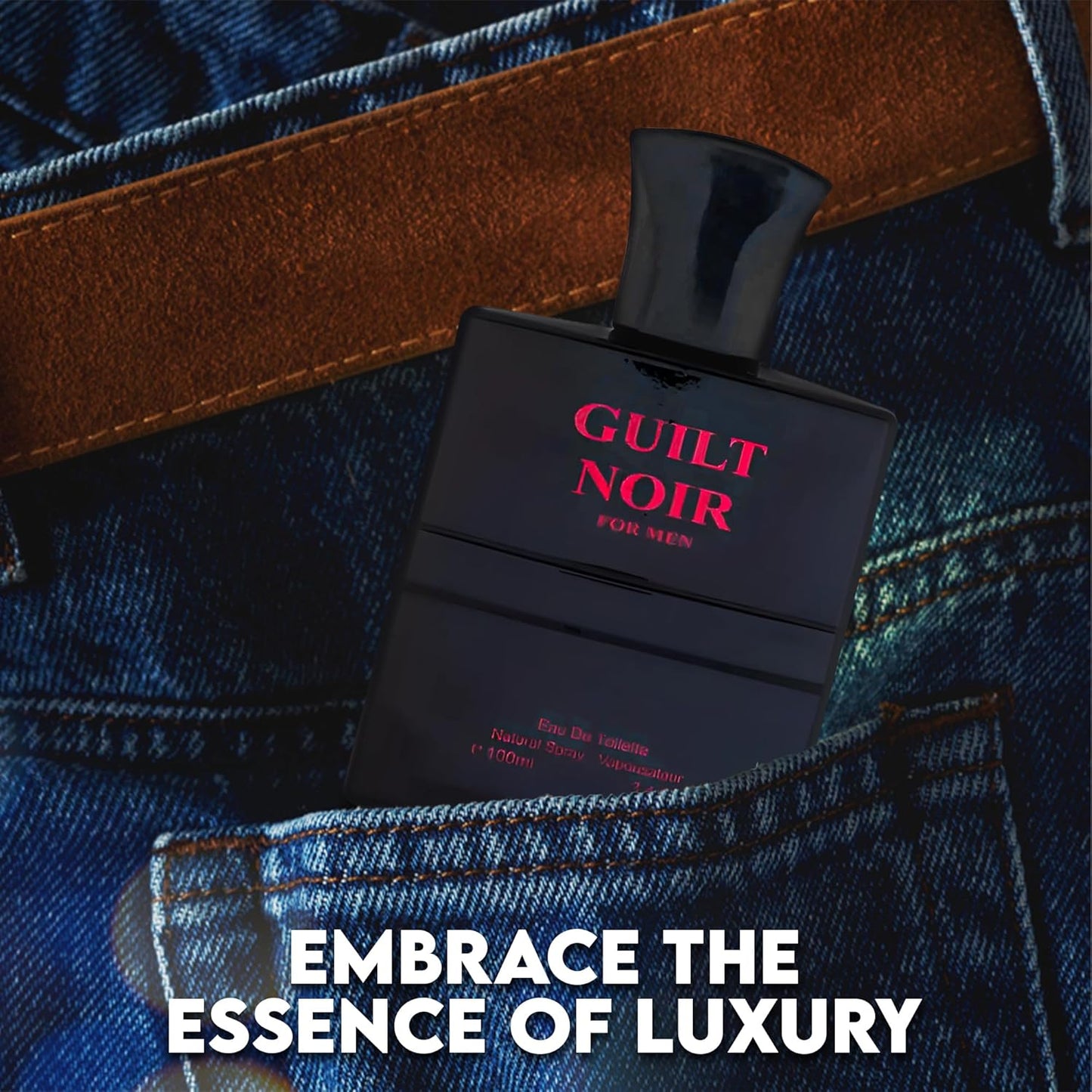 Guilt Noir Black For Men Sensual Woody Fragrance for Men | Long Lasting Cologne Aromatic Scent, Eau de Parfum Natural Spray - Great Holiday Gift, 3.4 Fl Oz/100 Ml