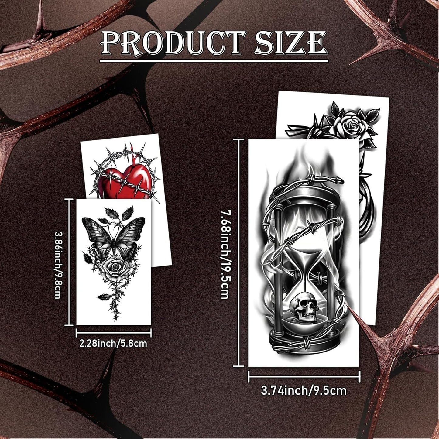 Barbed Wire Temporary Tattoos, 77 Sheets Horrible Realistic Fake Tattoo Designs for Adults, Waterproof Half Arm Small Tattoos for Men and Women