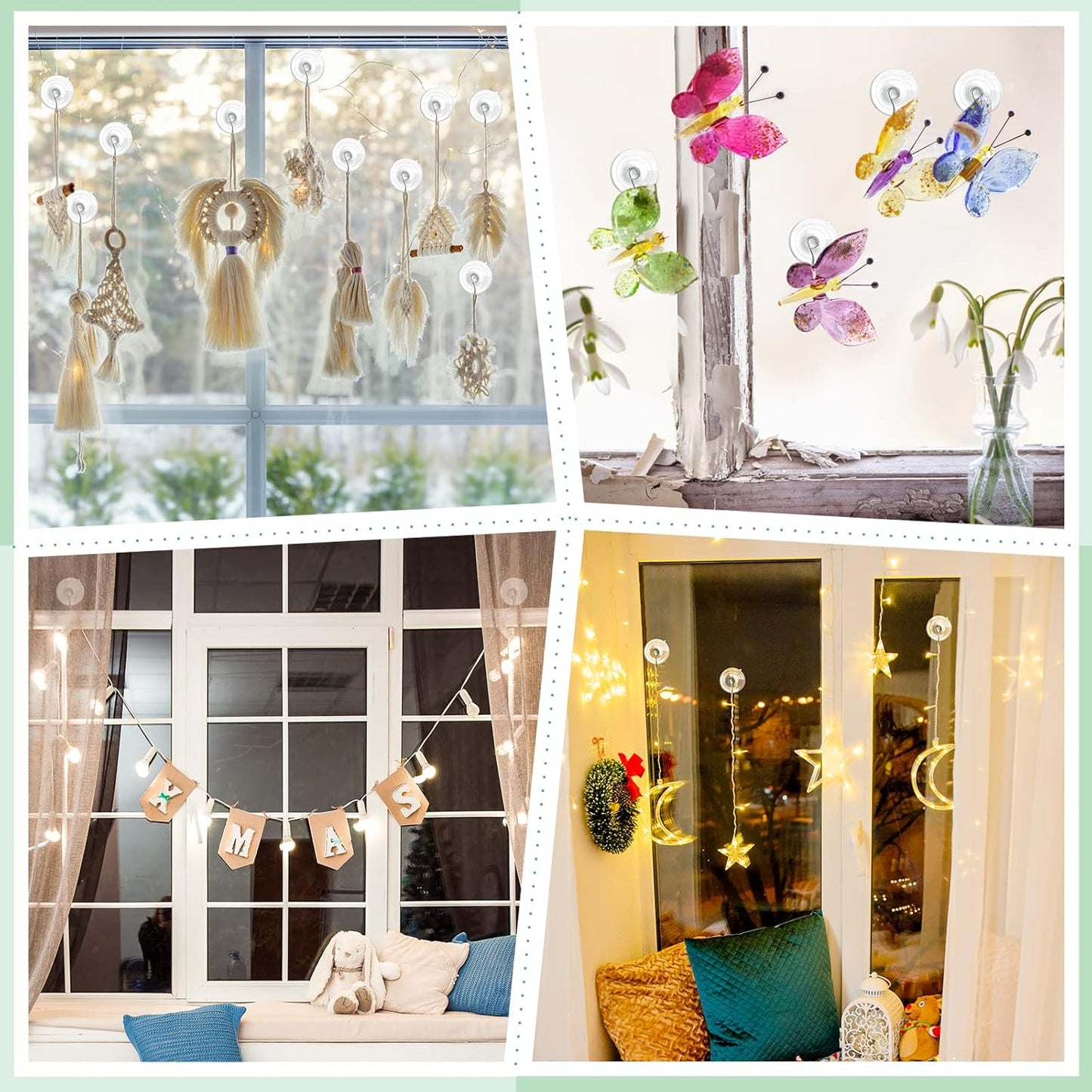 VIS'V Suction Cup Hooks, 2.5 Inch Large Window Suction Cups with Metal Hooks, Removable and Reusable, Clear, 10 Pcs