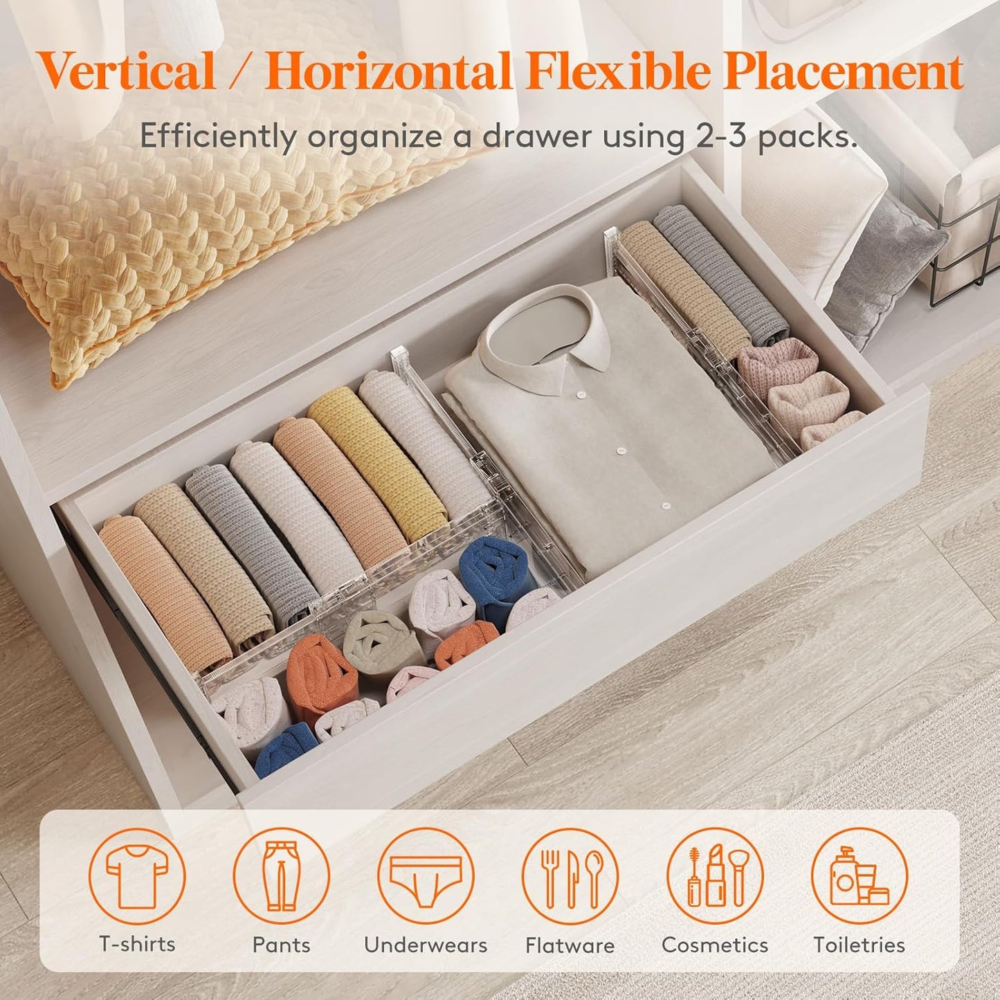 Lifewit Clear Drawer Dividers Adjustable Clothes Drawer Organizers, Expandable Drawer Separators, 12 Pack, 4" High/11-17 Long