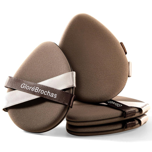 Makeup Sponge Set, GloréBrochas 4PCS Micro Porous Low Absorption Foundation Sponges, Latex-Free PU Cushion Puff, 3.2inches Soft Dual-Sided Brown Powder Puff for Face Powder, Individually Wrapped