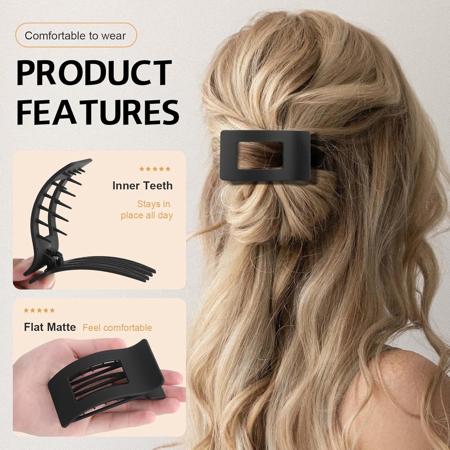 8 Pack French Flat Hair Clips for Women – Large Matte No-Slip Claw Barrettes for Thick & Thin Hair, Strong Hold Styling Accessories (black)