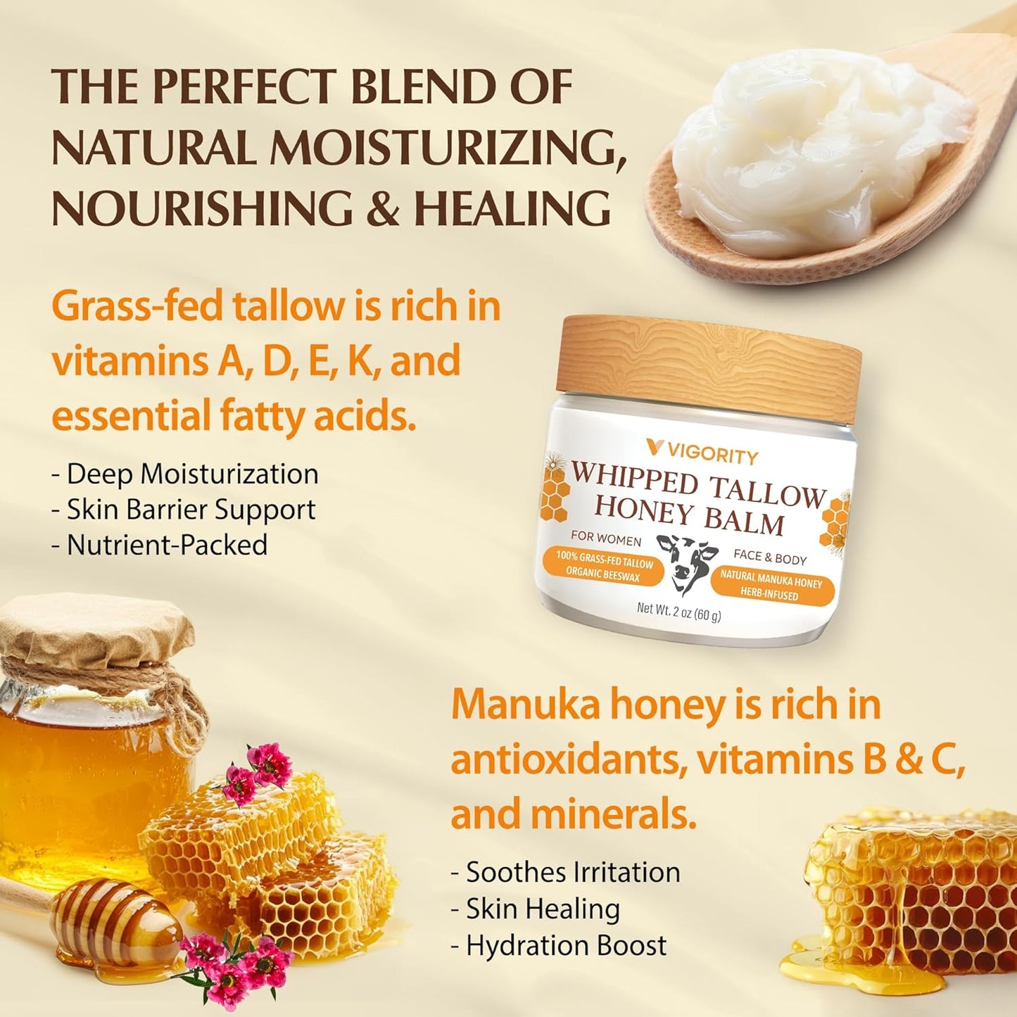 Beef Tallow Sunscreen with Zinc Oxide: Natural Non-Toxic SPF 50 Tallow Sunblock Cream for Face & Body - with 10 Food-Grade Botanical Extracts (Tallow Balm + SPF 50 Sunscreen)