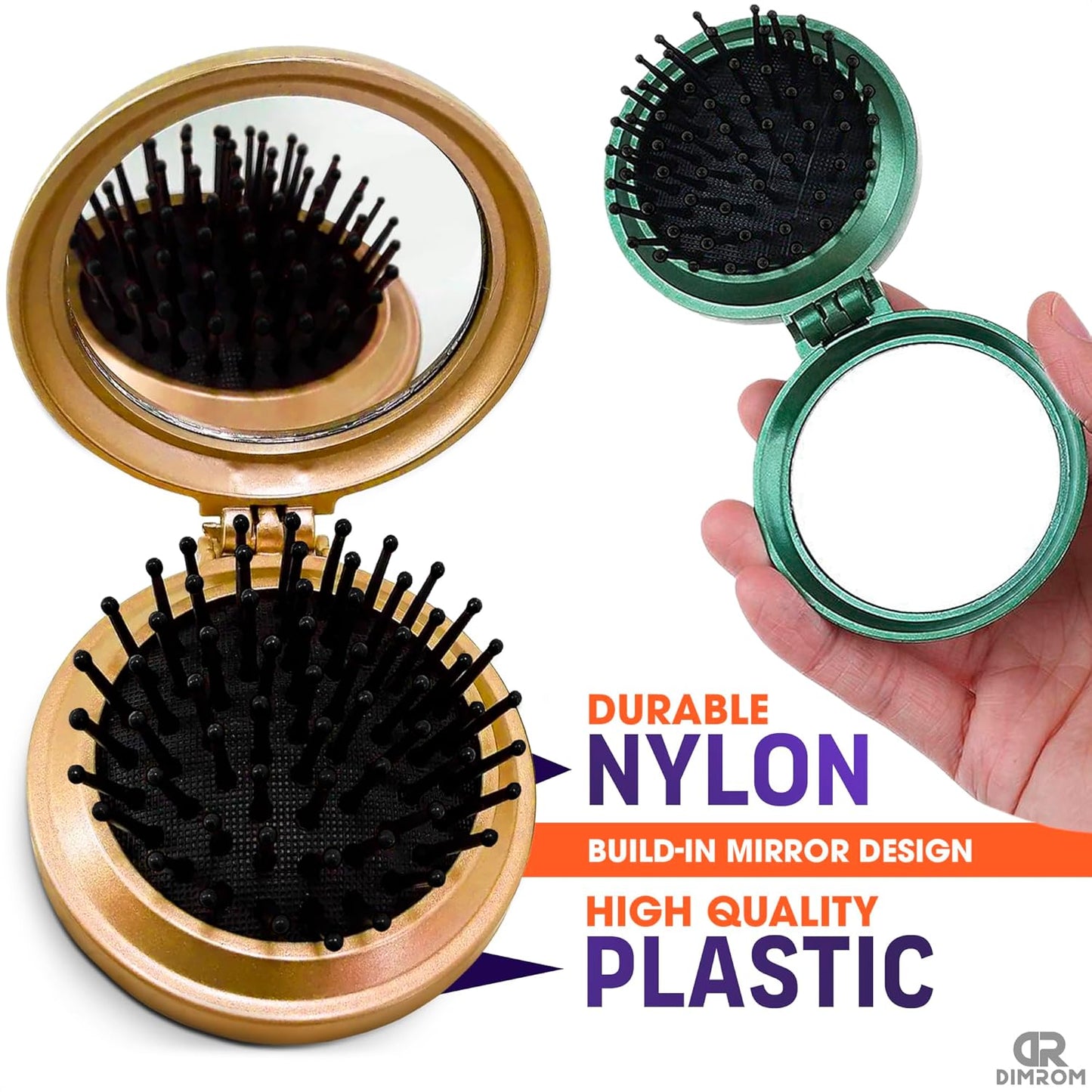 6Pcs Folding Hair Brush Set - Quality 2.5x0.8" Mini Hair Brush with Mirror for Hairstyling and Makeup on the Go - Travel-Friendly Foldable Hairbrush for Women with Soft Bristles, and Striking Colors