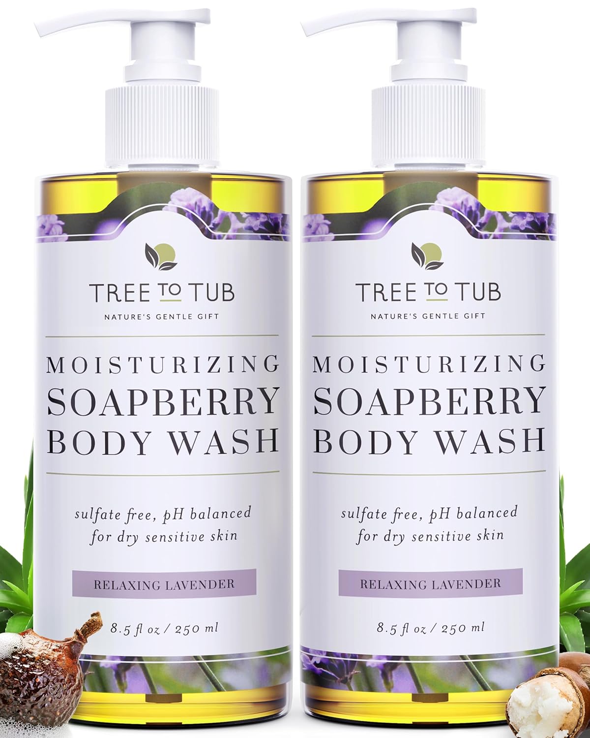 Tree to Tub Lavender Body Wash for Sensitive Skin & Dry Skin - pH Balanced Moisturizing Body Wash, Hydrating Sulfate Free Vegan Body Soap for Women & Men w/Organic Shea Butter, All Natural Aloe Vera