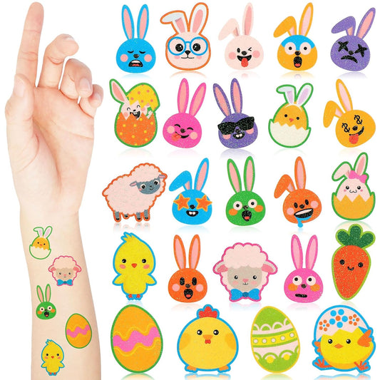 Nosiny 240 Pcs Easter Glitter Temporary Tattoos Happy Bunny Egg Chick Carrot Apparel Accessories Easter Glitter Tattoo Stickers with Expression for Kids Women Men Face Body Easter Party Favor Supplies