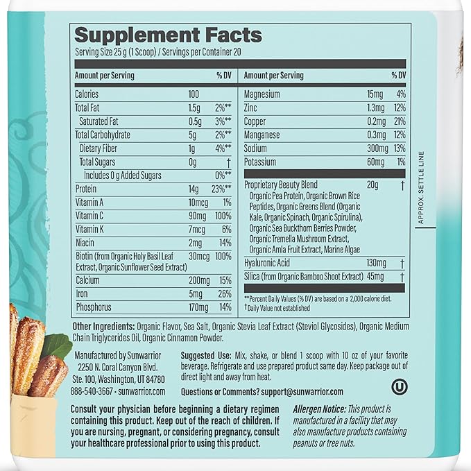 Vegan Collagen Protein Powder for Women | Plant Based Collagen Powder Churro Flavor with Vegan Hair Skin and Nails Vitamins | Non-GMO No Added Sugar Soy Dairy & Gluten Free (Churro, 20 Servings)