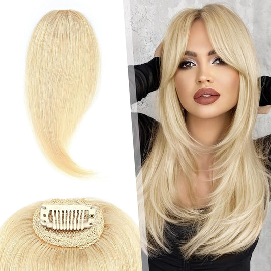 Hairro Clip in Wave Side Bangs Extensions, 100% Human Hair 2 PCS Clip on Middle Part French Bangs Thin Sides Swept Fringe Hairpieces