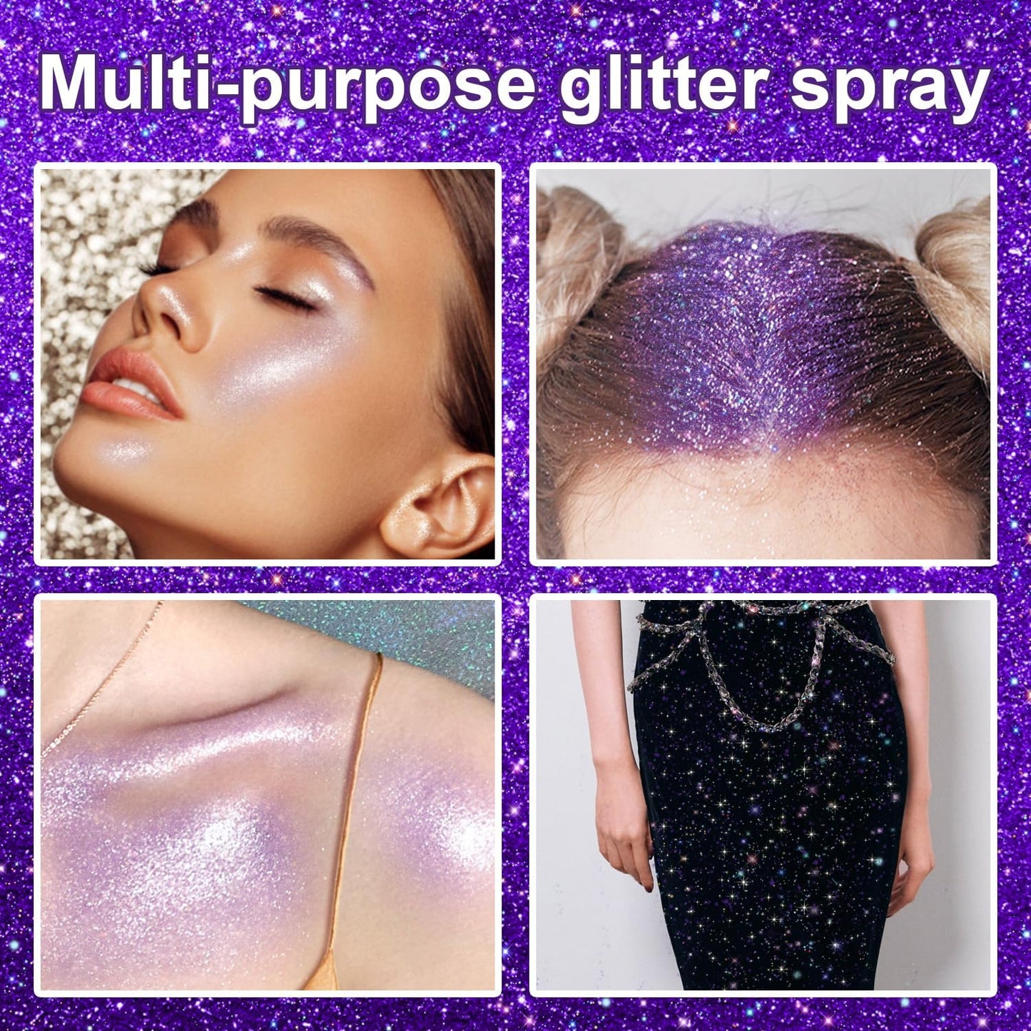 Hair and Body Glitter Spray, 1PC Sparkling Purple Hair Glitter Extra Fine Face Shimmer Powder for Clothes, Festival Loose Sparkle Powder for Rave Clothes Nail Art Easter Halloween Crafts (Purple)