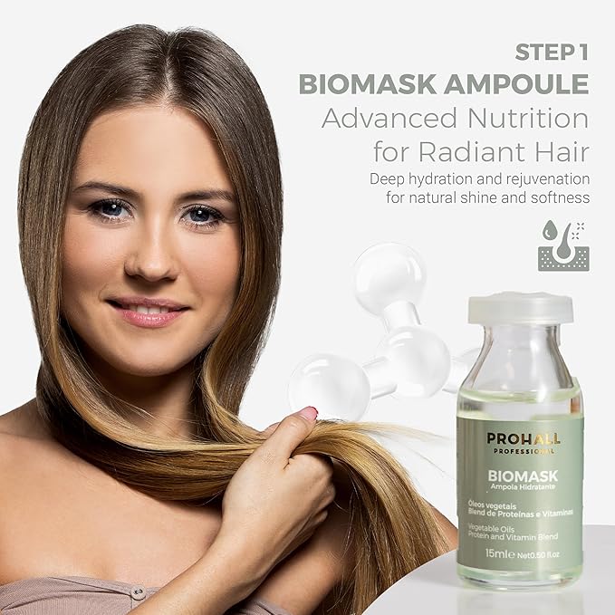 Deep Conditioning Hair Mask for Damaged Hair TreatmentProhall Biomask Proboo Fiber & Extreme Repair Brazilian Ampoules Kit-Hair Mask Protein Treatment with Absolut One Hair Heat Protectant Spray