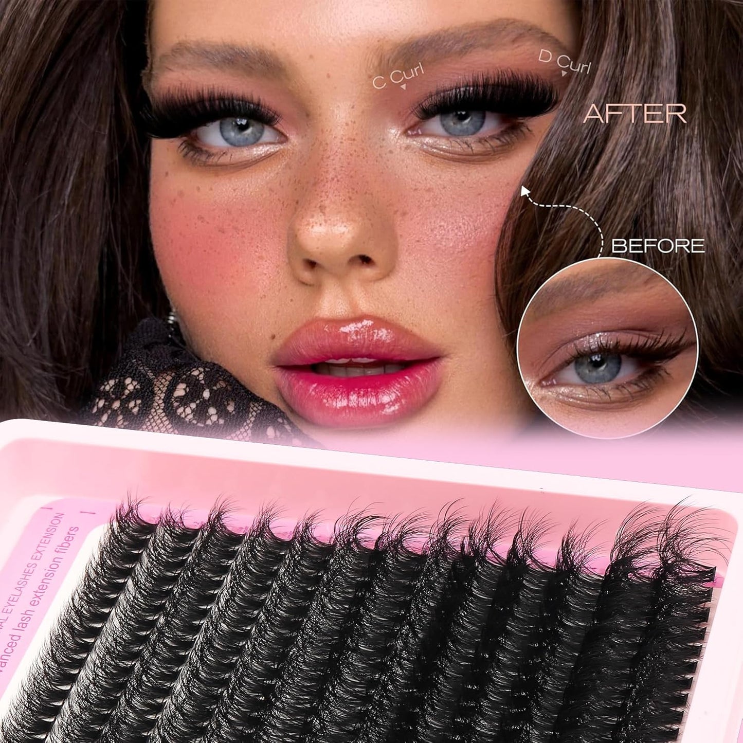 Lashes Clusters Kit Gift Packs 3 Styles 760Pcs with 2X Bond&Seal Volume Soft False Eyelash Extension 80D+100D D Curl Wispy Natural DIY Individual Fake Eyelashes Box for Beginners Bulk Pack