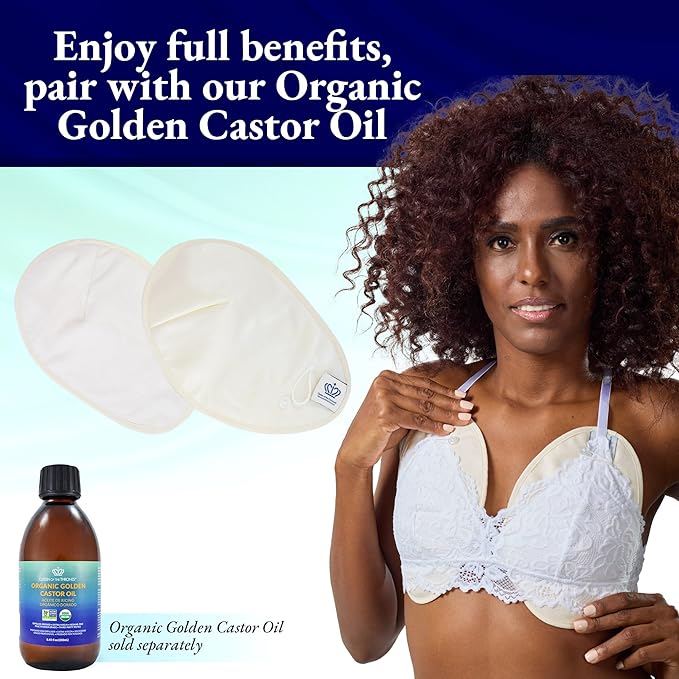 QUEEN OF THE THRONES Castor Oil Pack for Breast (Large) - Heatless, Less-Mess, Reusable - Organic Cotton Flannel, Comfort Fit, Soft Straps & Naturopathic Doctor Designed (Castor Oil Sold Separately)