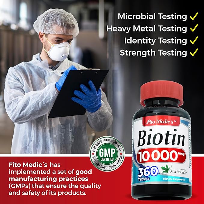 FITO MEDIC'S Lab | biotin 10000mcg |360 tab | biotin | biotin Supplement | biotin Vitamins | biotin Pills | biotina para el Cabello | biotin Tablets | Ultra high Absorption.