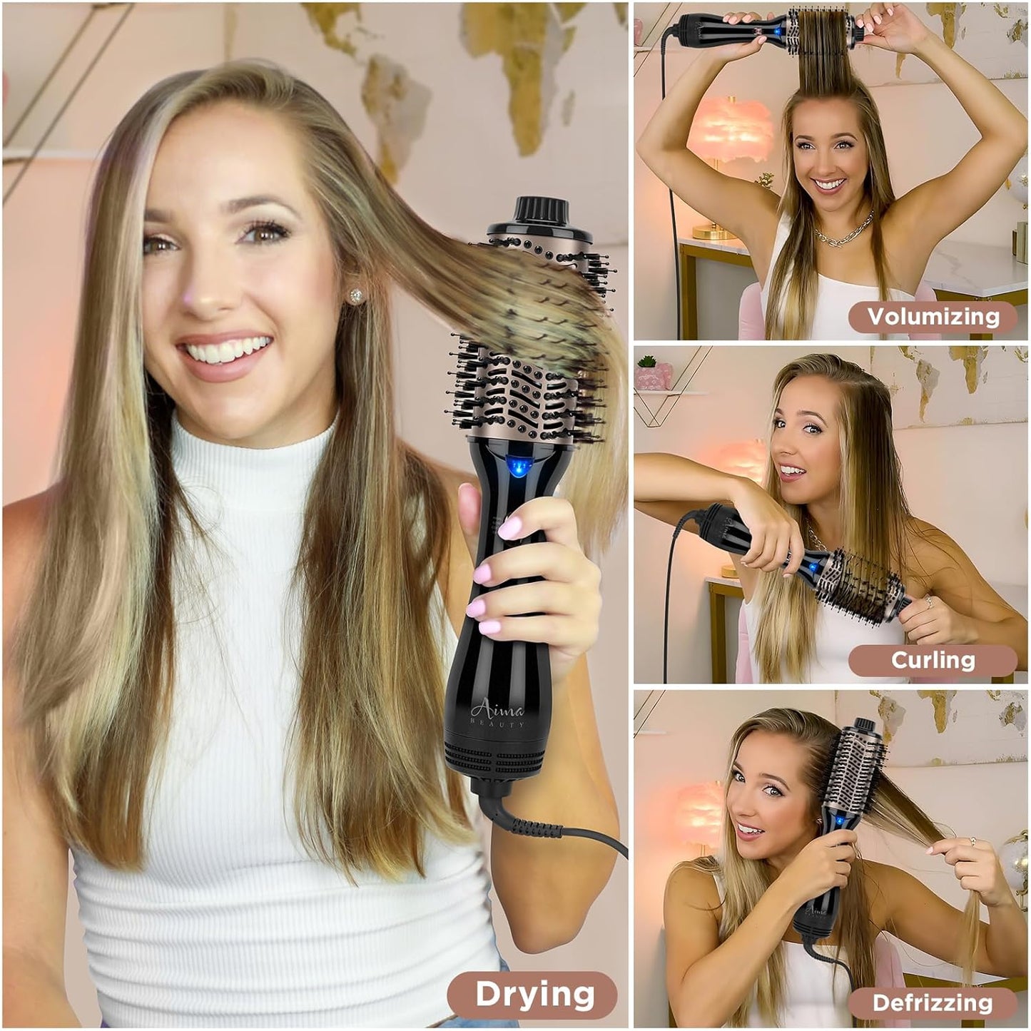 One Step Hair Dryer & Volumizing Hot Air Brush, Blow Dryer, Ceramic Straightener, Curler & Hot Comb 4 in 1 Salon Ionic Brush, Hair Styling Tools, Black