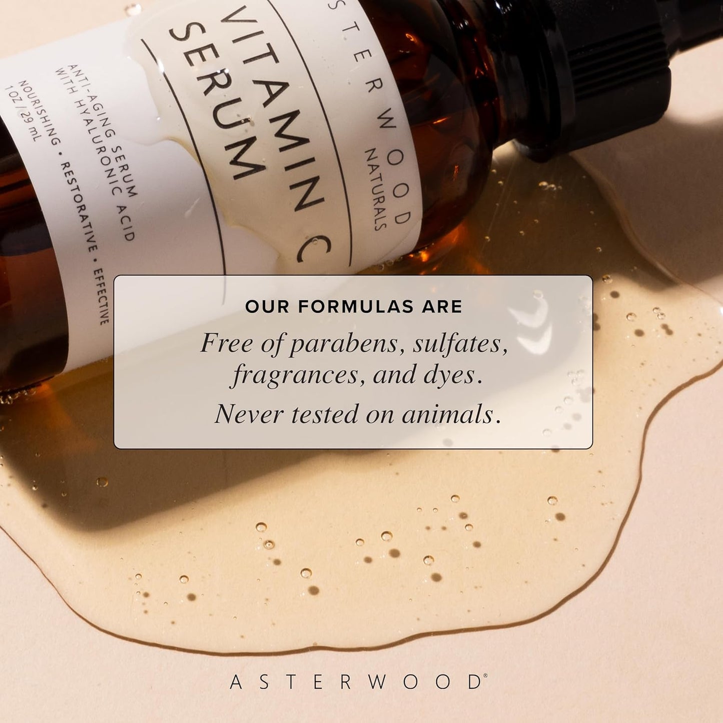 Asterwood Vitamin C Face Serum - with Hyaluronic Acid - Smoothing, Hydrating, Stimulates Collagen Production - Fragrance-Free - 1 Fl Oz