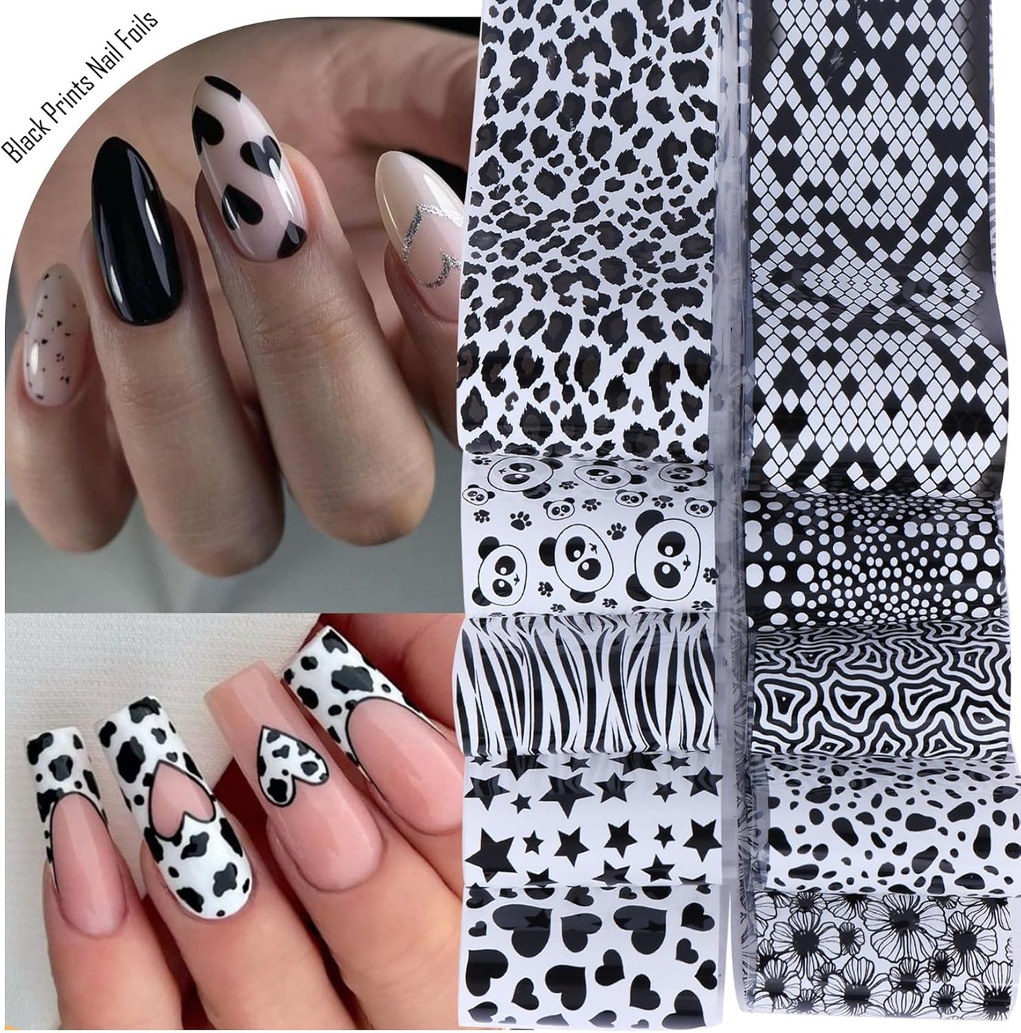 Lace Nail Transfer Foil Stickers 50PCS Black White Flower Lace Nail Foils Line Geometry Prints DIY Starry Paper Sheets Nails Art Decoration for Women Bride Wedding DIY Daily Designs Manicure Film