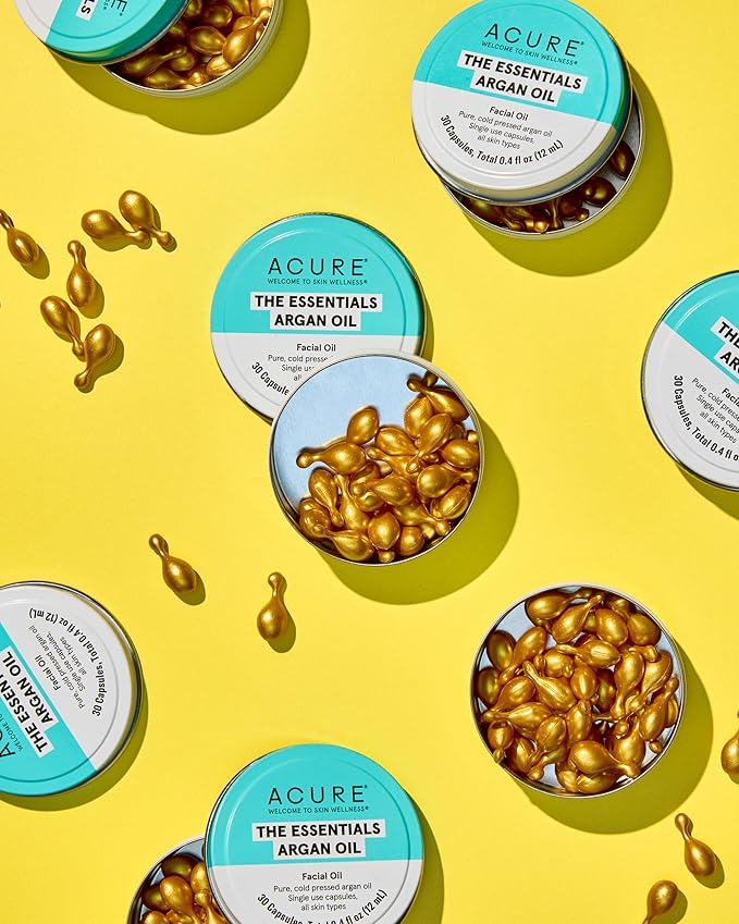 Acure The Essentials Argan Oil Capsules | Certified Organic Pure Cold Argan Oil, Single Use Capsules For All Skin Types, 30 Capsules