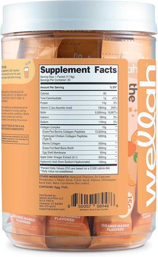 The Afterglow Multi Collagen Protein + Beauty (Orange Mango) 20 Stickpacks - 15G Collagen Complex Per Serving