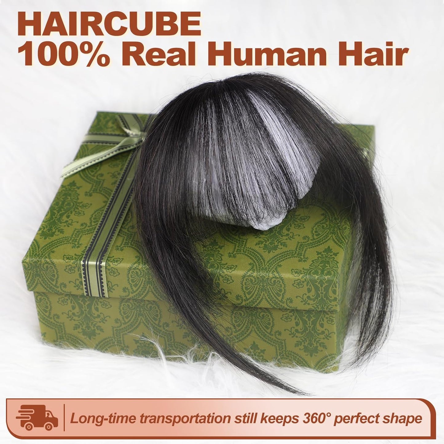 HAIRCUBE Real Human Hair Bangs Clip in Hair Extensions - Air Bangs Hairpieces for Women with Temples, 3 Secure Clips, Full Fringe, Natural Black