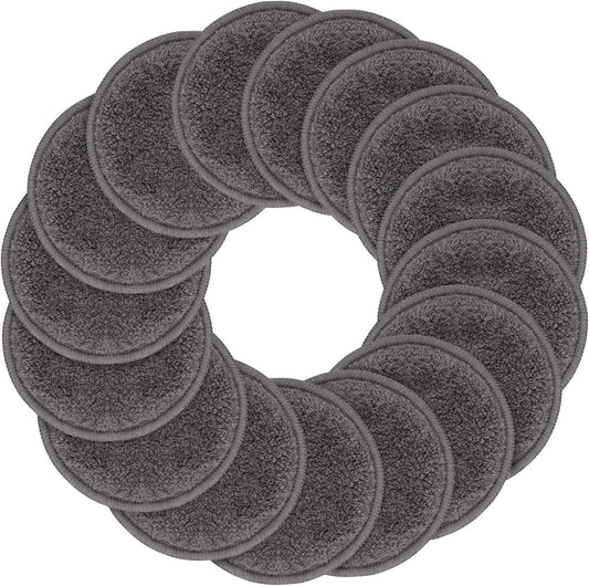 SUNLAND Reusable Makeup Remover Pads for Face,Eye,Lips 16 Pack Microfiber Face Cleansing Gloves Washable with Laundry Bag and Travel Bag Rounds Toner Pads (Round 3.15inchx16, Dark Grey)