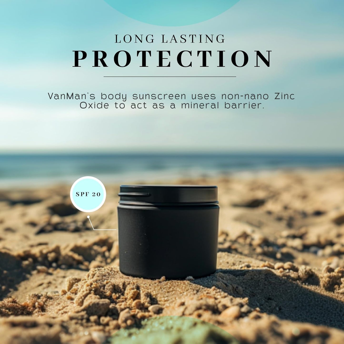 Vanman's Tiny Zinc and Tallow Sunscreen - Water Resistant 20 SPF With Grass-Fed/Finished Beef Tallow, Olive Oil, Beeswax - Mineral Non-Nano Sunscreen - 0.25 oz