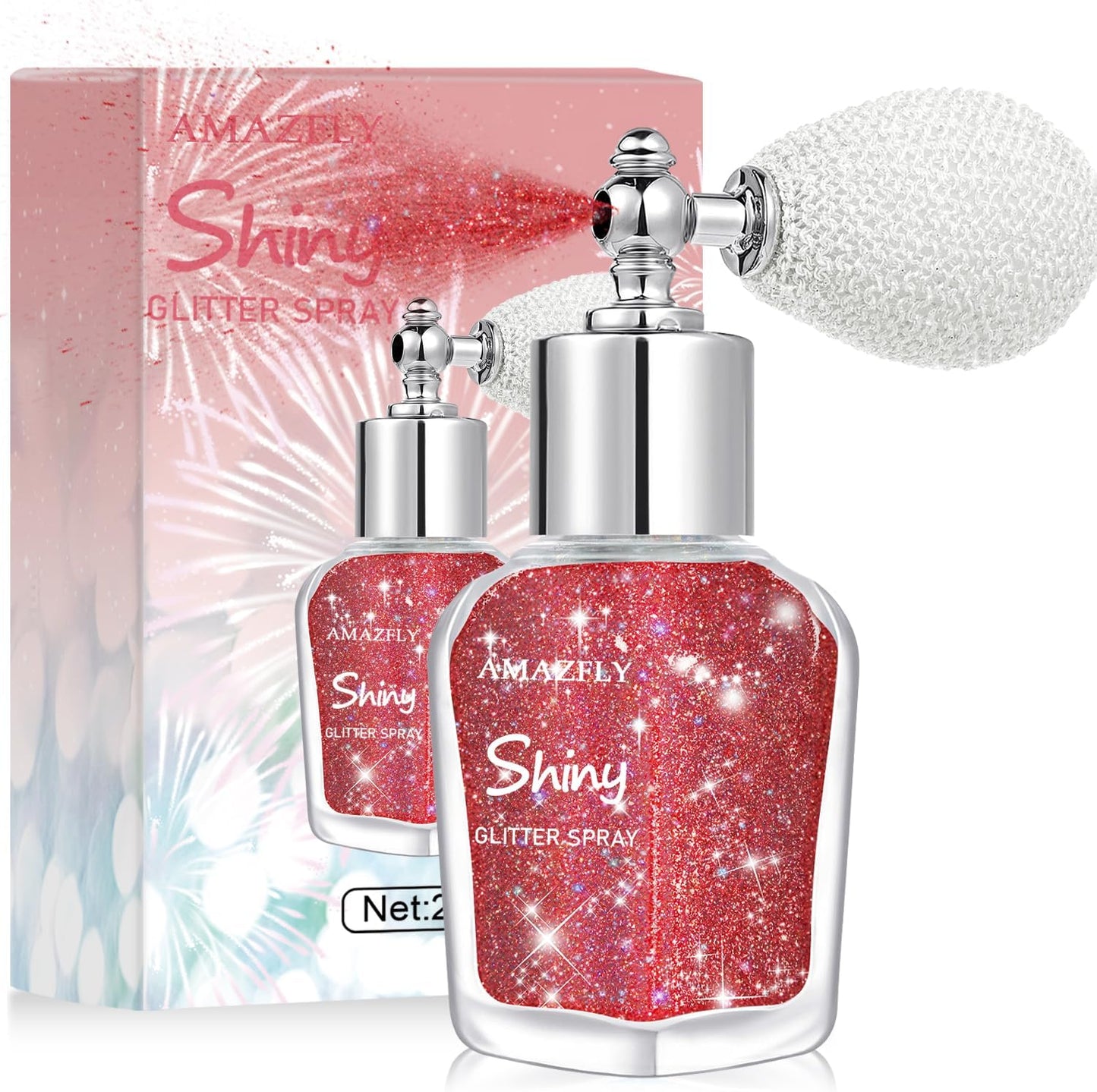 Hair and Body Glitter Spray, Shimmering Powder Sparkle Powder Makeup, Glitter Loose Sparkle Makeup for Body Highlighter,Festival Prom Rave Accessories (Red)