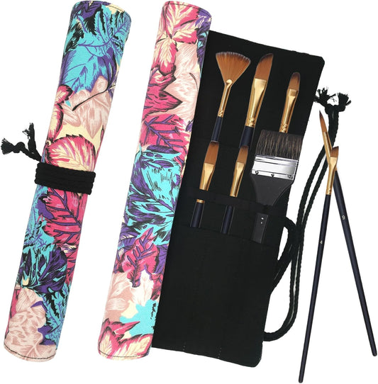 Funny live Paint Brush Holder Art Supplies, Artist Brush Holder & Art Supply Storage Organizer Roll-Up Case Bag, Protect Acrylic Oil Watercolor Paintbrushes (Maple Leaf-20 Slot Pockets)