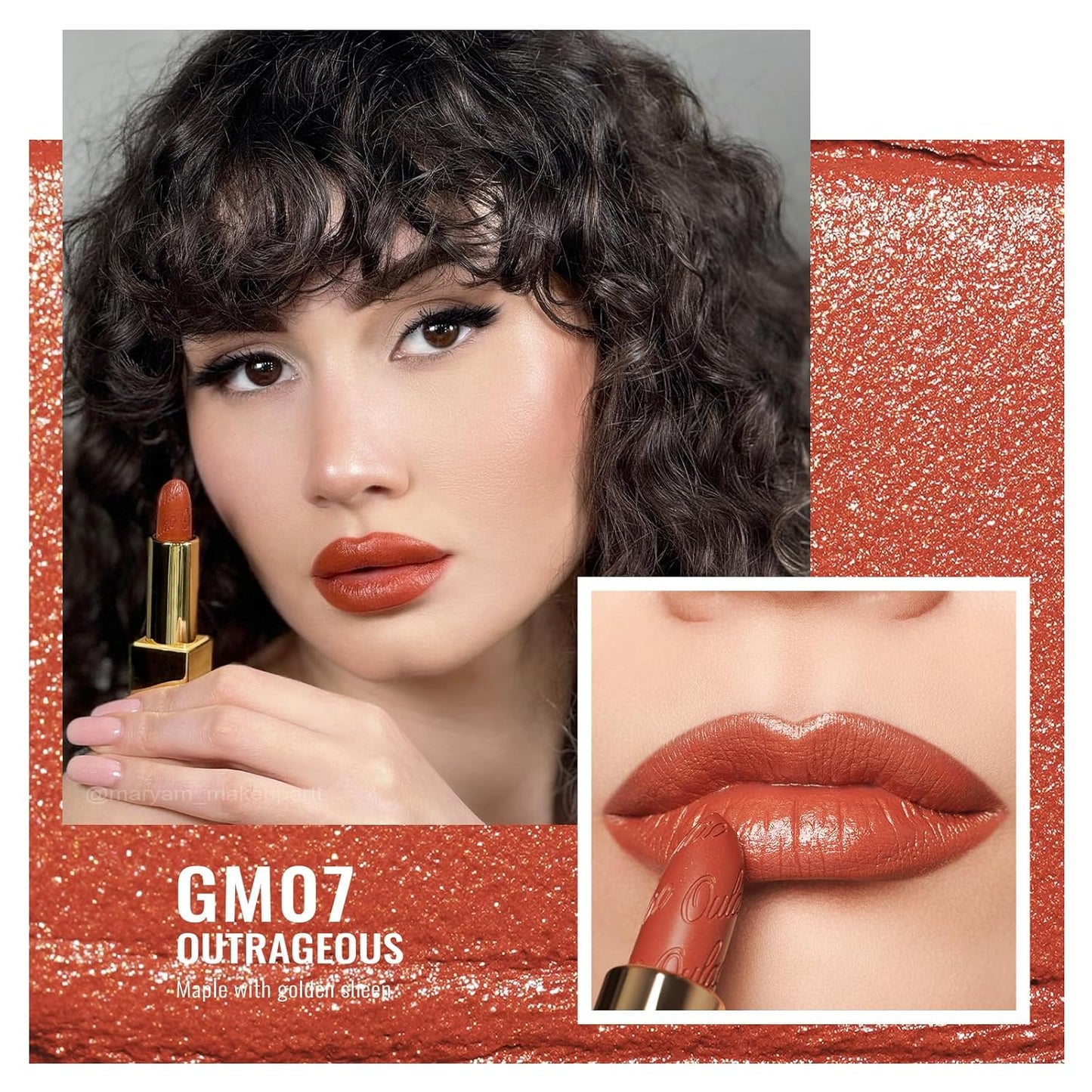 Oulac Maple Matte Lipstick with Glow Metallic Finish - Vegan Lipstick for Women, Creamy Texture, Hydrating Clean Beauty Formula, High-End Magnetic Hook Design, GM07 Outrageous
