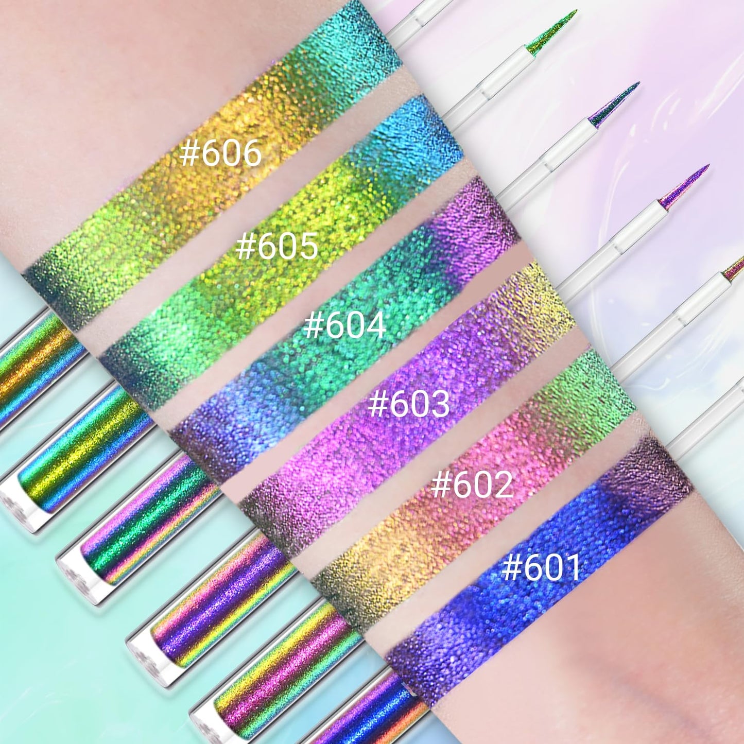 Multichrome Liquid Eyeshadow,Chameleon Eyeliner Colorful Eye Freckle Pen,Metallic Holographic Waterproof Long Lasting Smooth High Pigment Eyeshadow Highlighter Halloween Party Makeup(#602)