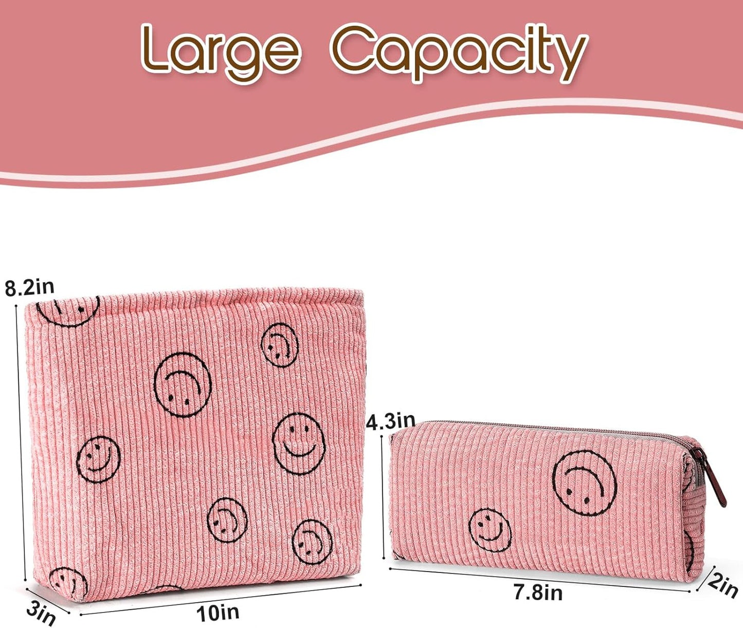 Makeup Bag, Cosmetic Bags for Women, Travel Makeup Bag, Pink Small Make Up Brush Pouch with Zipper, Corduroy Cute Cosmetic Toiletry Bag, Travel Essentials Aesthetic Preppy Stuff