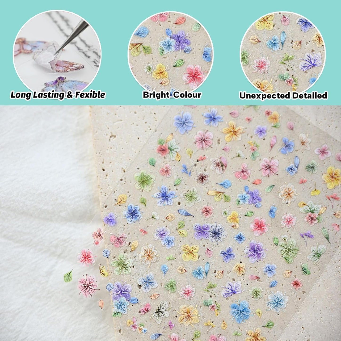 Floral Petal Nail Art Stickers, Embossed Flower Nail Decals, Self-Adhesive, Summer Spring Accessories for Women, Nail Decorations